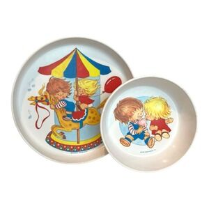 Vintage Kiddie Products Plate & Bowl  Set The First Years Carousel Icecream 1975
